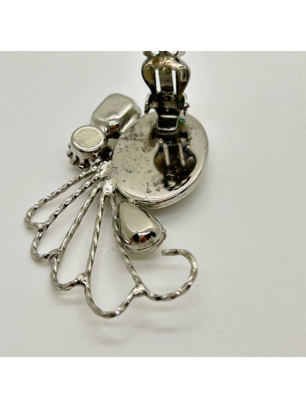 Vintage Mid-Century Ear Climber Clip-Ons Faux Pearl Acrylic Rhinestones Runway - Picture 11 of 16